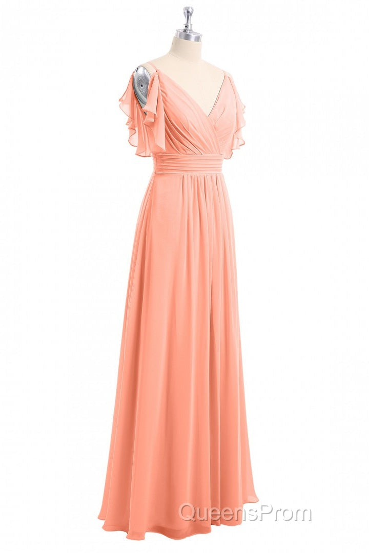 Rust Orange Cold-Shoulder A-Line Long Bridesmaid Dress