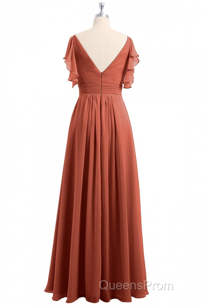 Rust Orange Cold-Shoulder A-Line Long Bridesmaid Dress Secondary image