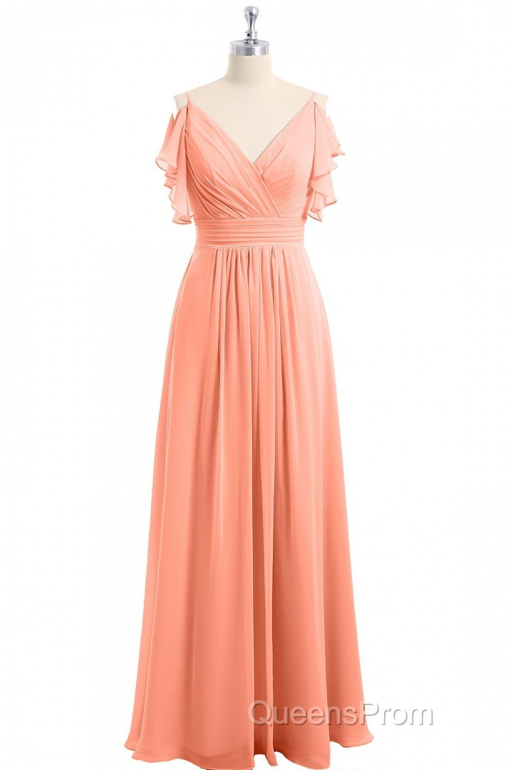 Rust Orange Cold-Shoulder A-Line Long Bridesmaid Dress