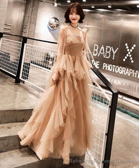 Champagne Tulle Long Prom Dress Champagne Evening Dress 1