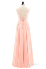 Pearl Pink Backless A-Line Long Bridesmaid Dress