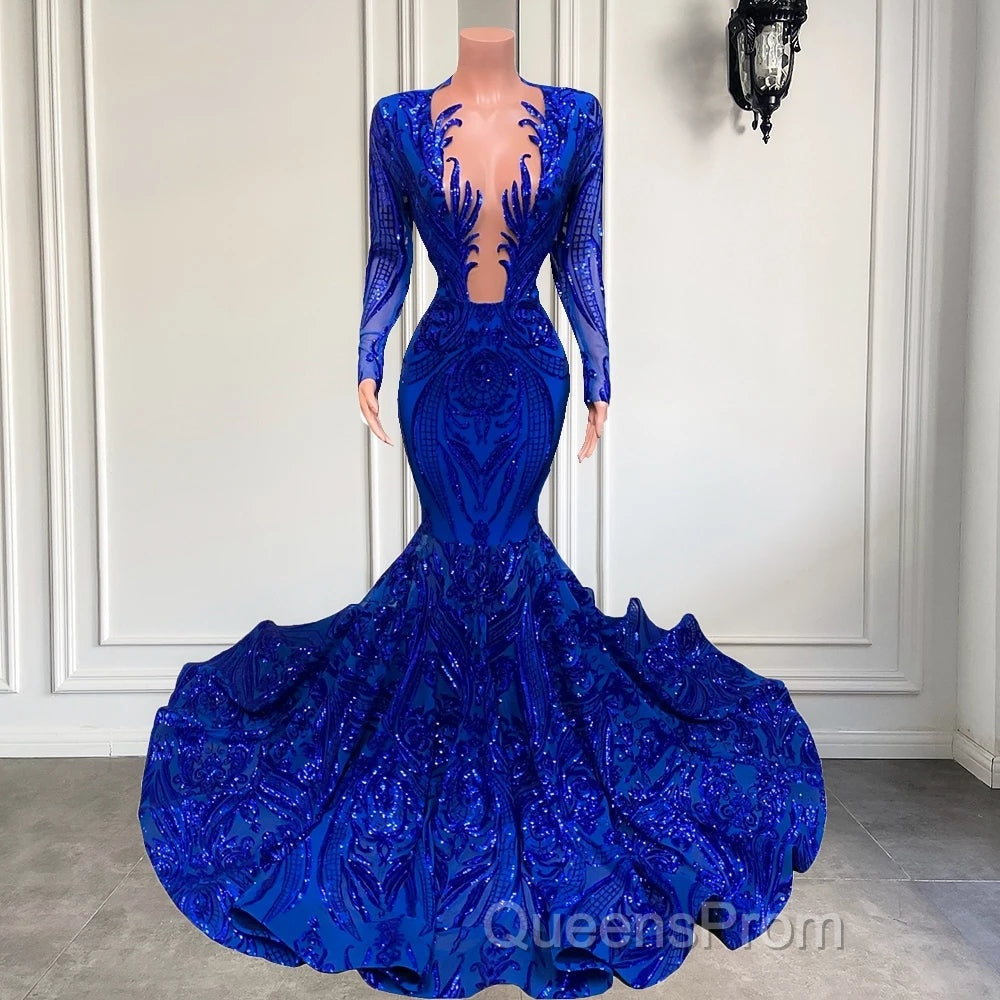 Hot Sparkle Royal Blue Sequin Long sleeves Mermaid Evening Prom Dress Secondary image