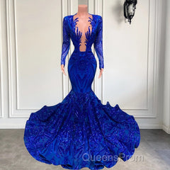 Hot Sparkle Royal Blue Sequin Long sleeves Mermaid Evening Prom Dress
