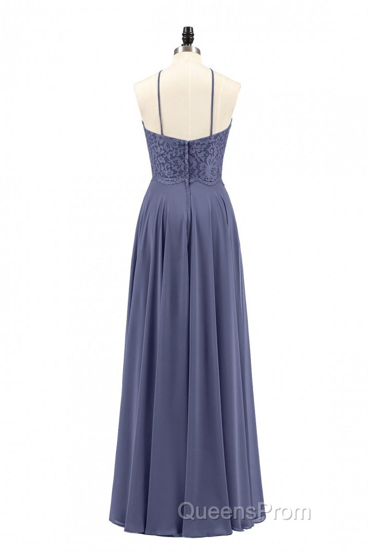 Navy Blue Chiffon Halter Backless A-Line Long Bridesmaid Dress Secondary image