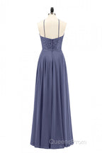 Navy Blue Chiffon Halter Backless A-Line Long Bridesmaid Dress