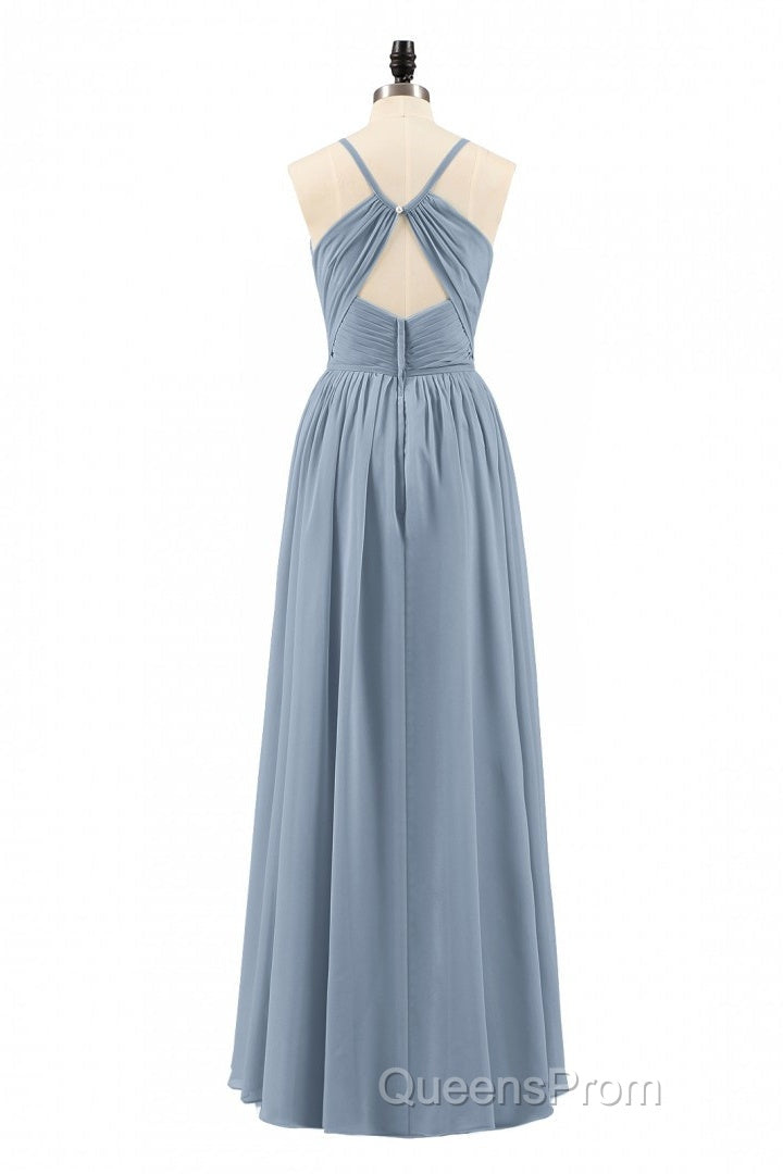 Dusty Blue Chiffon Cutout Back A-Line Long Bridesmaid Dress Secondary image