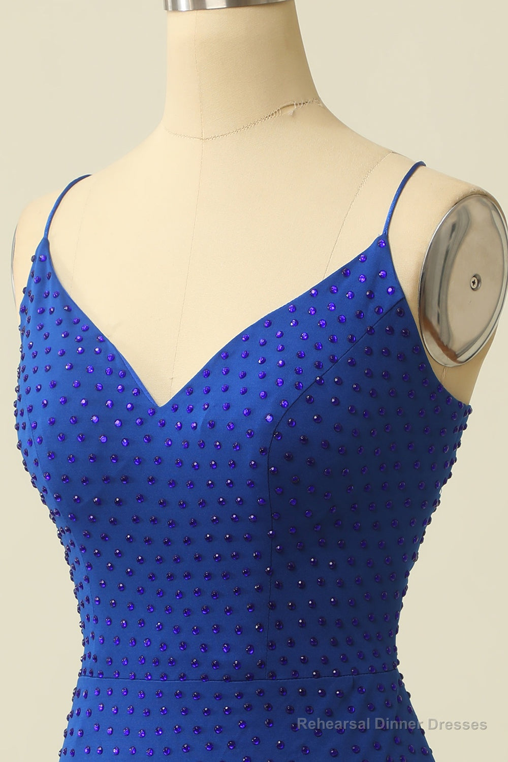 Royal Blue Beaded Tassel Lace-Up Short Party Gown