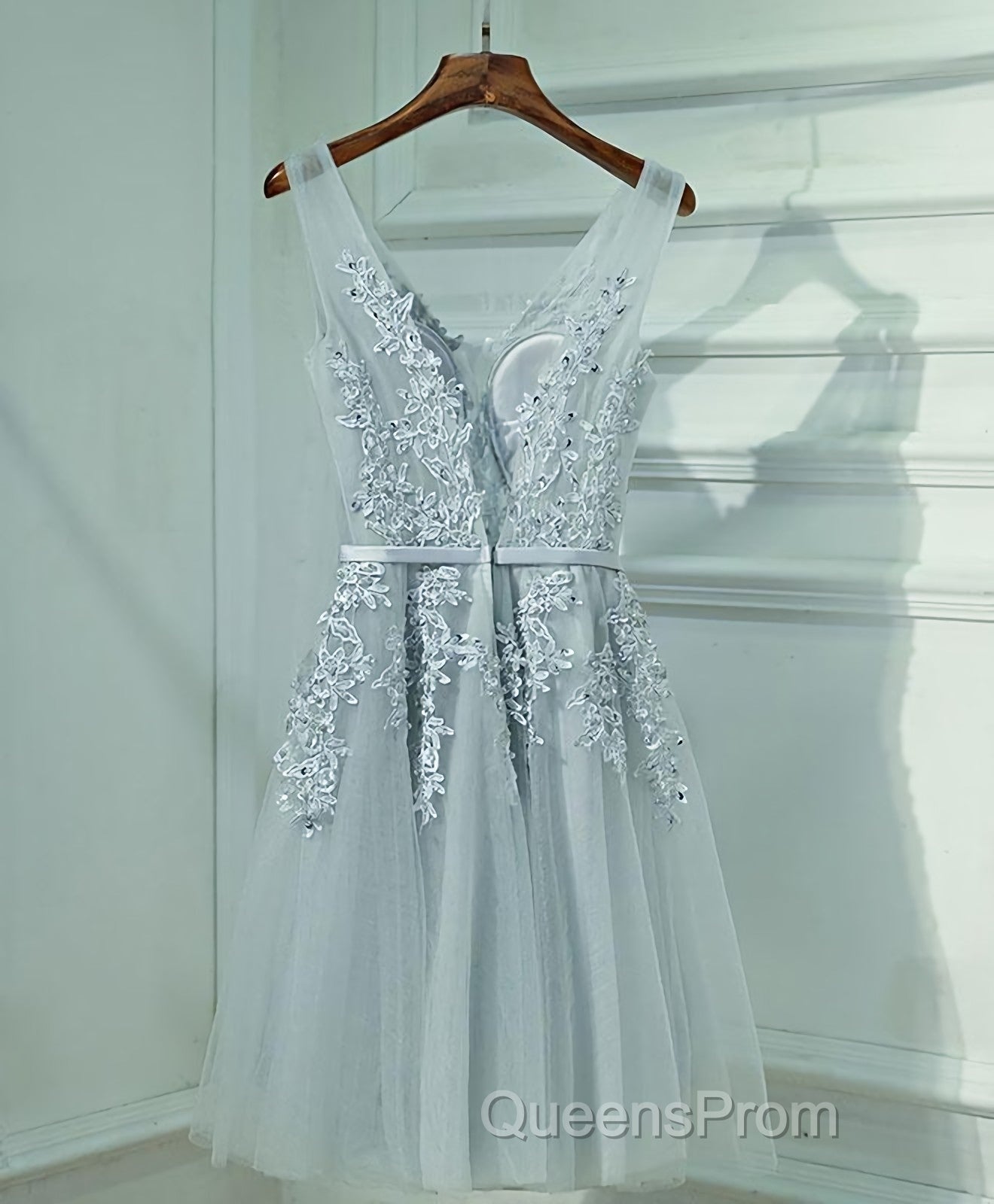 Gray A Line Lace Tulle Short Evening Prom Dress, Homecoming Dress Secondary image