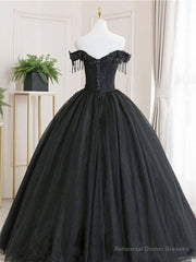 Black tulle lace long black tulle lace prom dresses