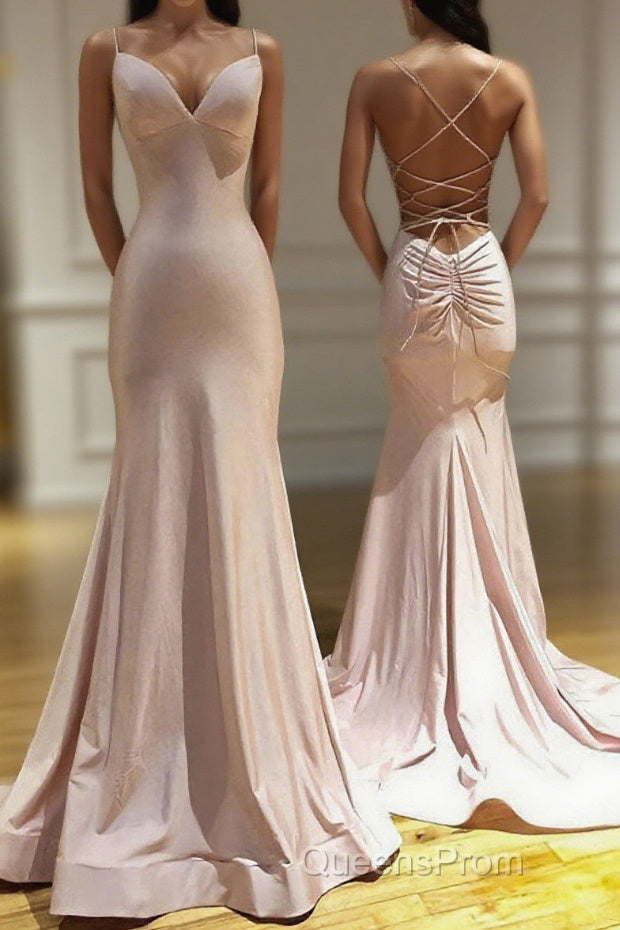 Spaghetti Straps Pink Mermaid Evening Party Dress Long Evening Prom Dress Main image