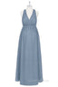 Dusty Blue Halter Backless Maternity Bridesmaid Dress