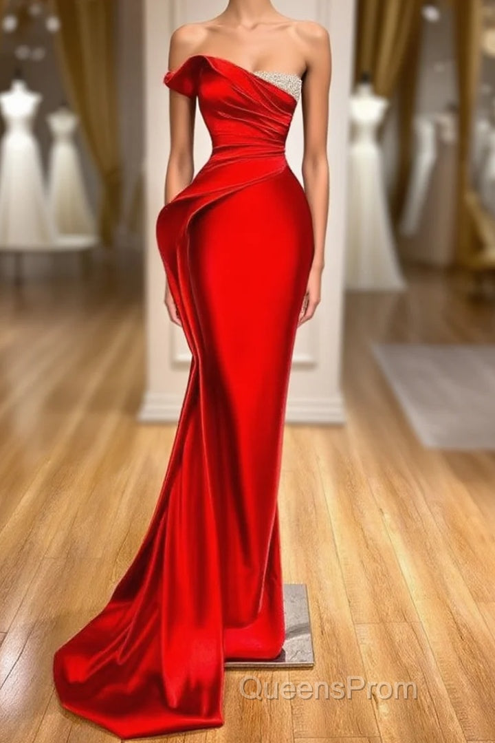 Sexy Red Mermaid Long Evening Prom Dress With Beads Ruffles Main image