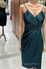 Hunter Green Satin Spaghetti Straps Short Bridesmaid Dress