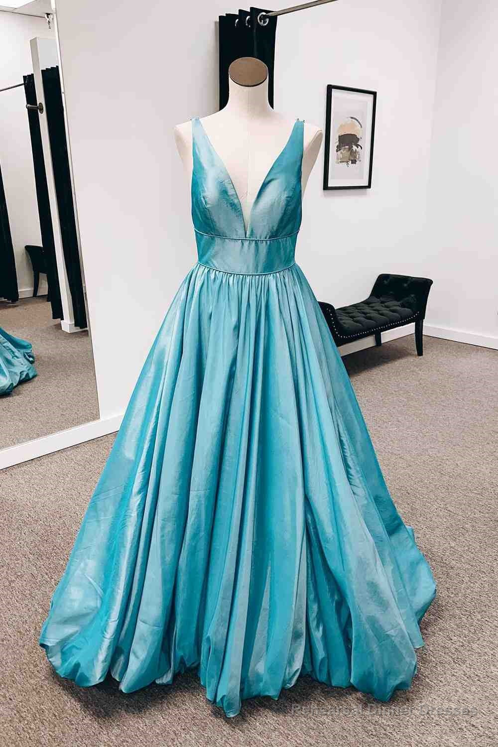 Jade A-line V Neck Cage-Strap Back Satin Long Prom Dress Main image