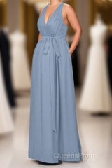 Dusty Blue Halter Backless Maternity Bridesmaid Dress