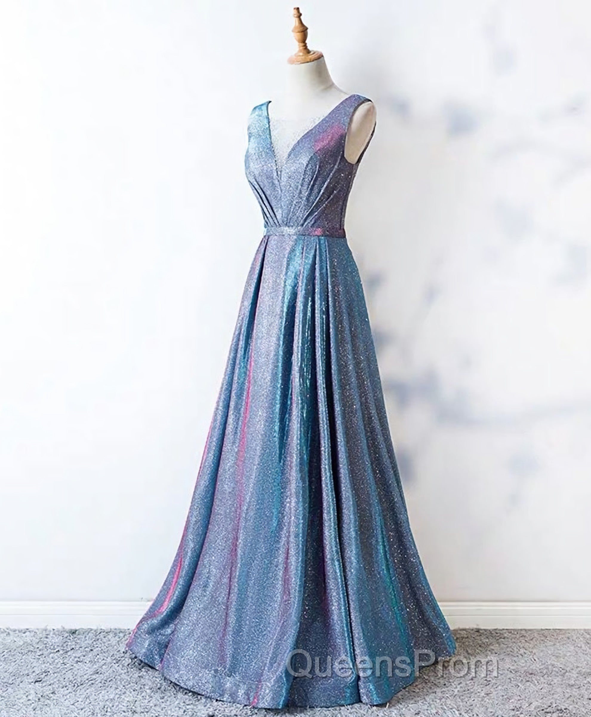 Unique Blue Sequin Long Evening Prom Dress, Blue Formal Dress Secondary image