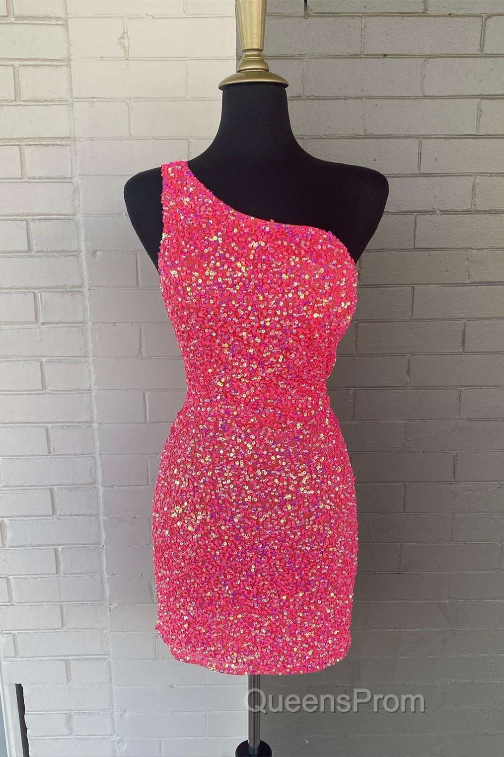 Blue Sequin One-Shoulder Cutout Bodycon Homecoming Dress Secondary image