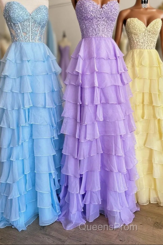 Lavender Illusion Halter Flower Appliques Multi-Layers Long Evening Prom Dress Main image