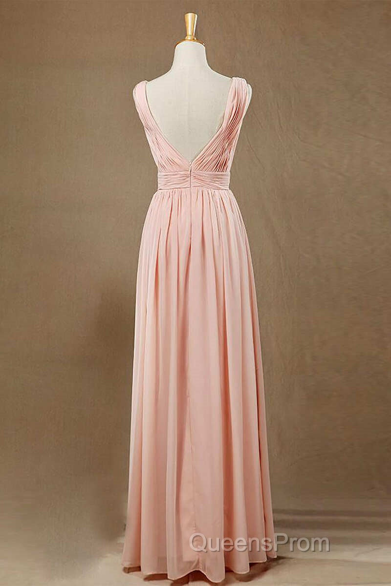 Elegant Plush Pink V-Neck Open Back A-Line Long Bridesmaid Dress Secondary image