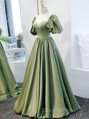 Simple Green Satin Long Evening Prom Dress, Green Evening Dress