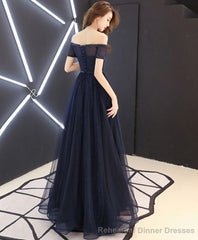 Dark Blue Tulle Long Prom Dress Blue Tulle Evening Dress