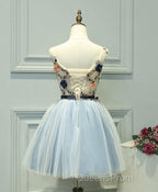 Gray Blue Tulle Short Evening Prom Dress, Tulle Homecoming Dress