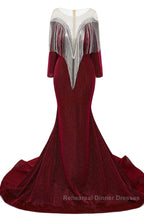 Deep V-neck Shiny Royal Blue Long sleeves Mermaid Semi Formal Prom Dresses