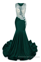 Portrait Trumpet Sweep Train Sleeveless Beading Evening Dresses