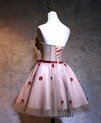 Red Sweetheart Neck Lace Short Evening Prom Dress