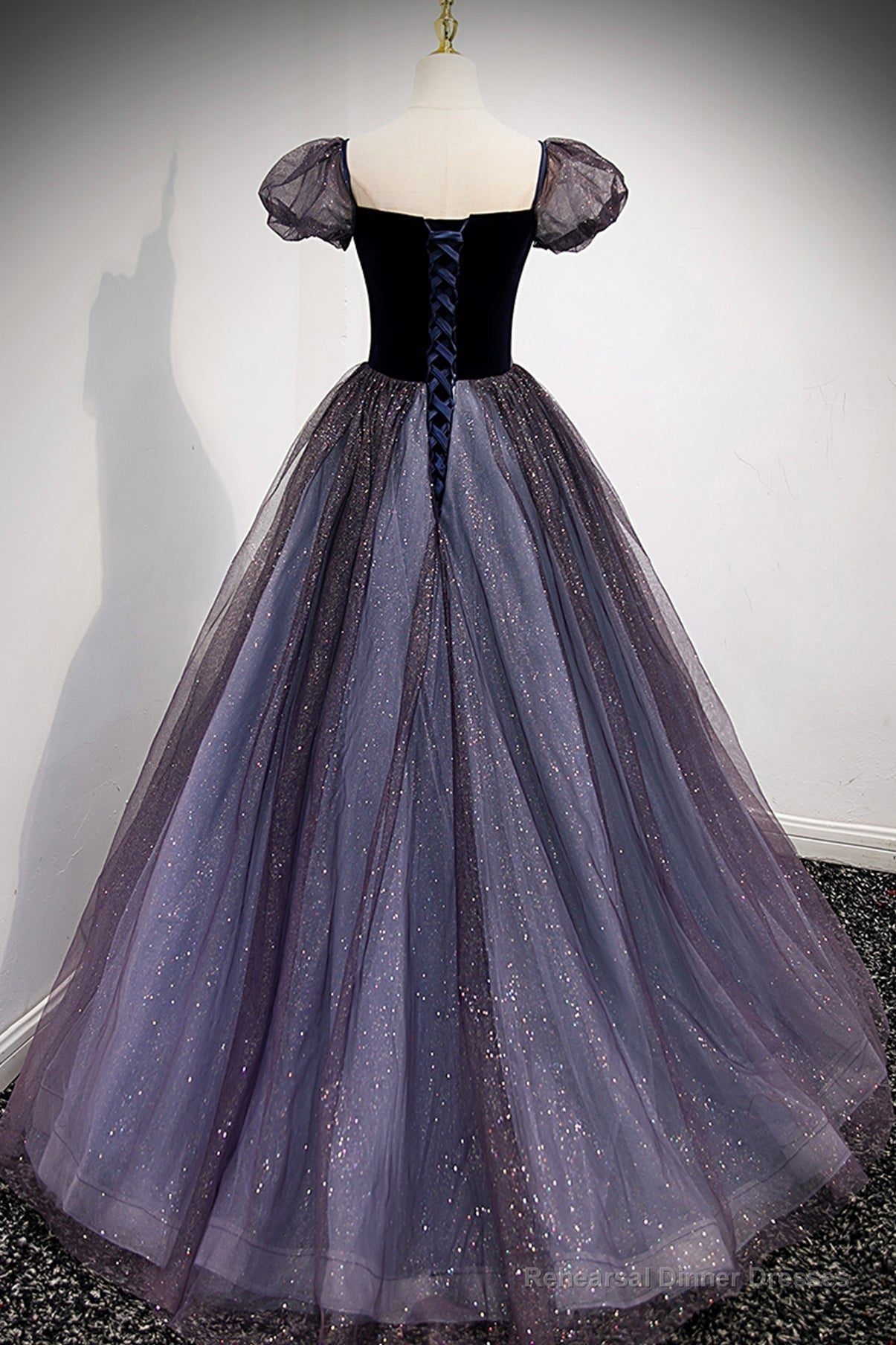 Purple Velvet Tulle Long Prom Dresses, A-Line Evening Dresses Secondary image
