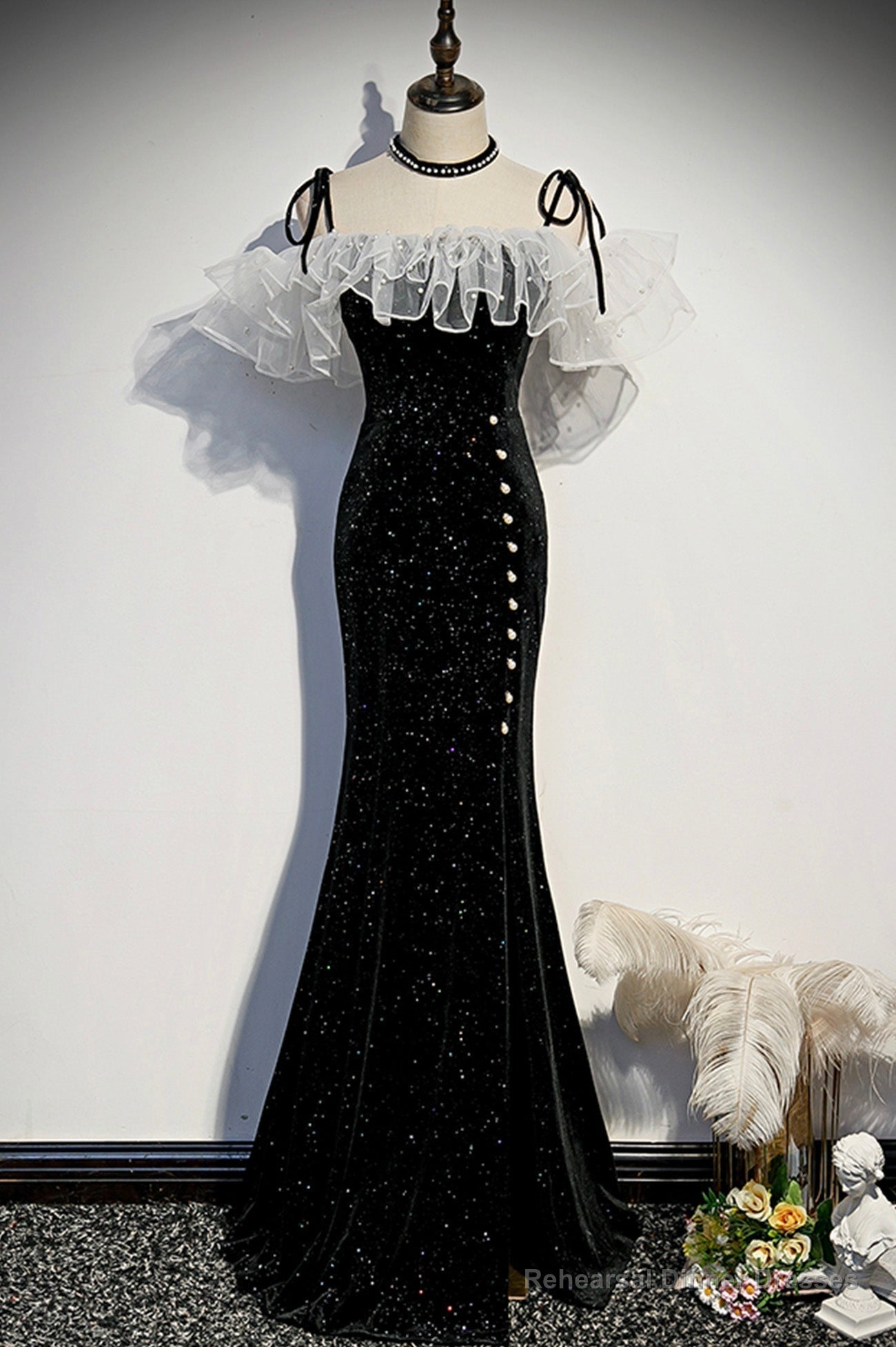 Black Velvet Long Prom Dresses, Mermaid Evening Dresses Secondary image