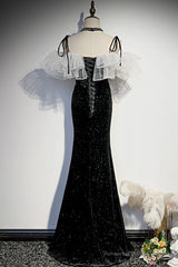 Black Velvet Long Prom Dresses, Mermaid Evening Dresses