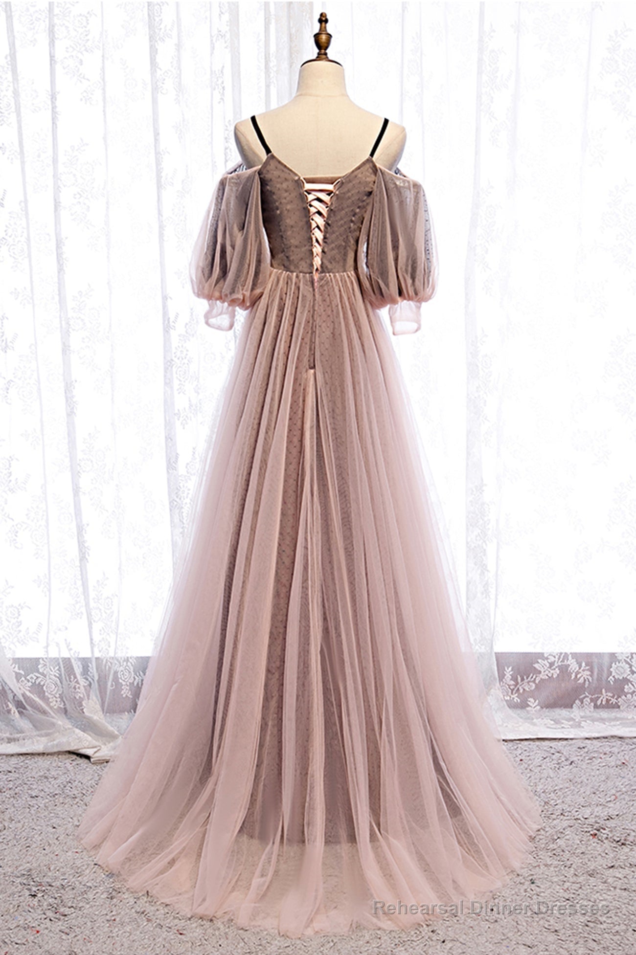 A-Line Tulle Long Prom Dresses, Lace Evening Dresses Main image