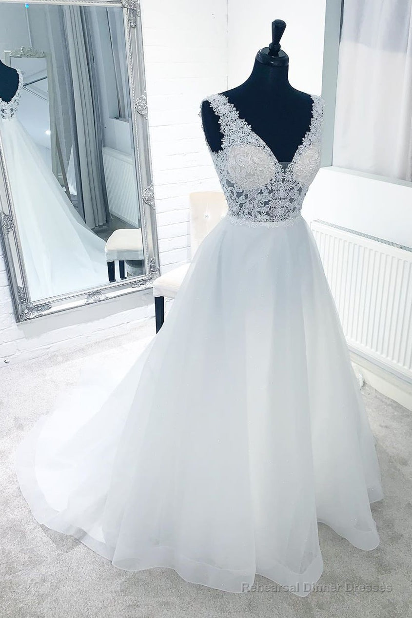 See-Through Lace Top White Wedding Dress Main image