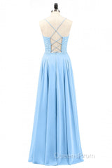 Light Blue Sweetheart Lace-Up A-Line Long Bridesmaid Dress