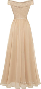 Womens Lace Bridesmaid Dress A-Line Off Shoulder Floral Lace Chiffon Evening Prom Dress