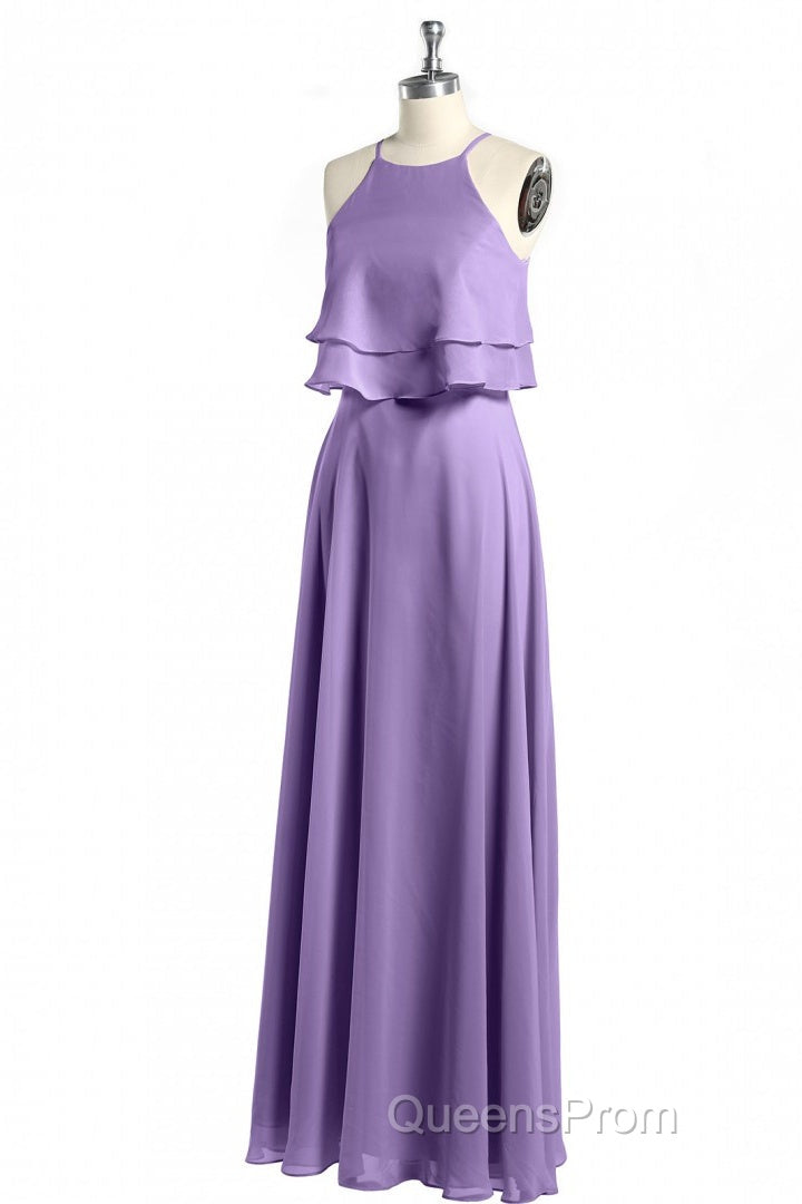 Sage Green Chiffon Halter Ruffle A-Line Long Bridesmaid Dress
