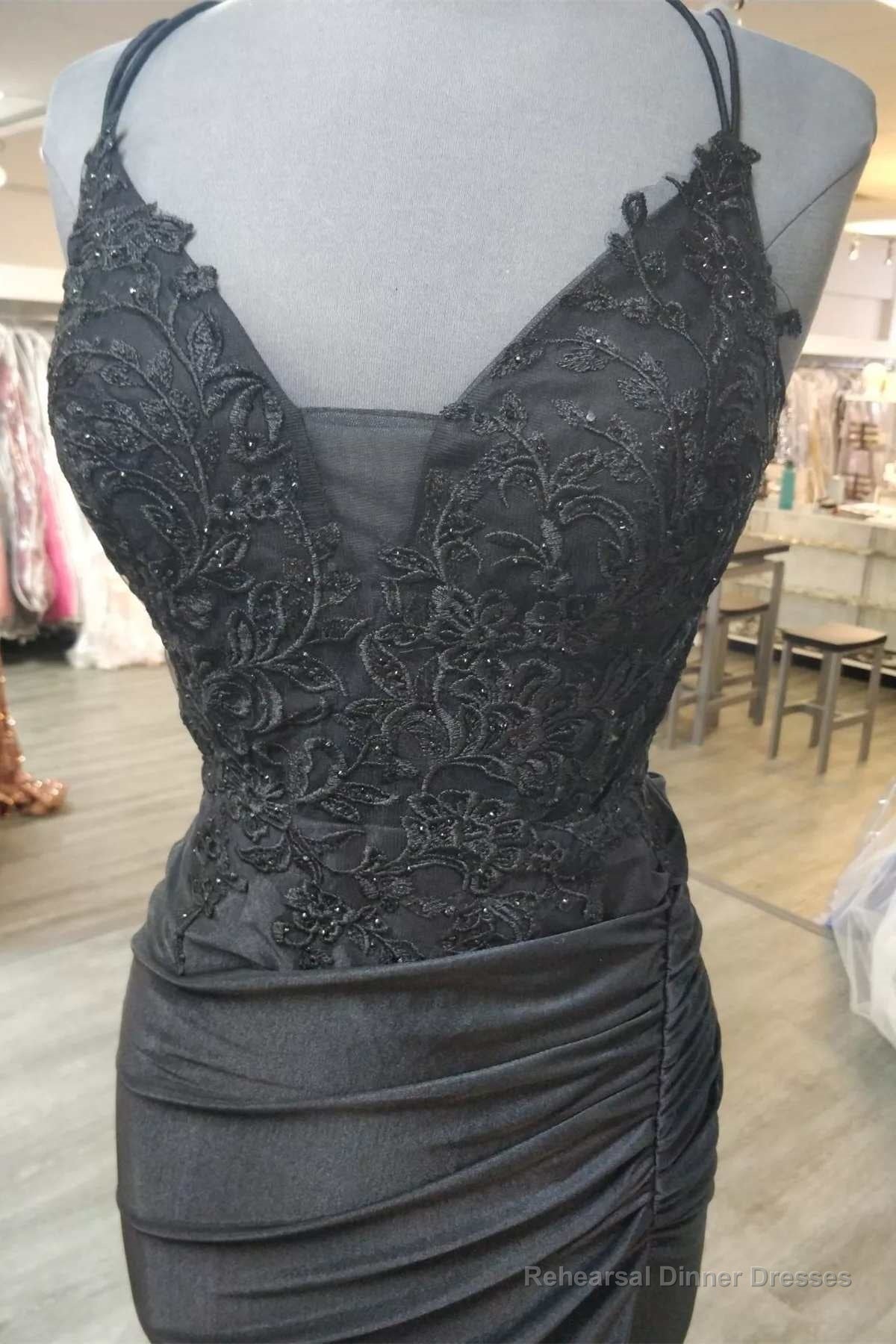 Black Floral Lace V-Neck Mermaid Long Formal Dress Secondary image