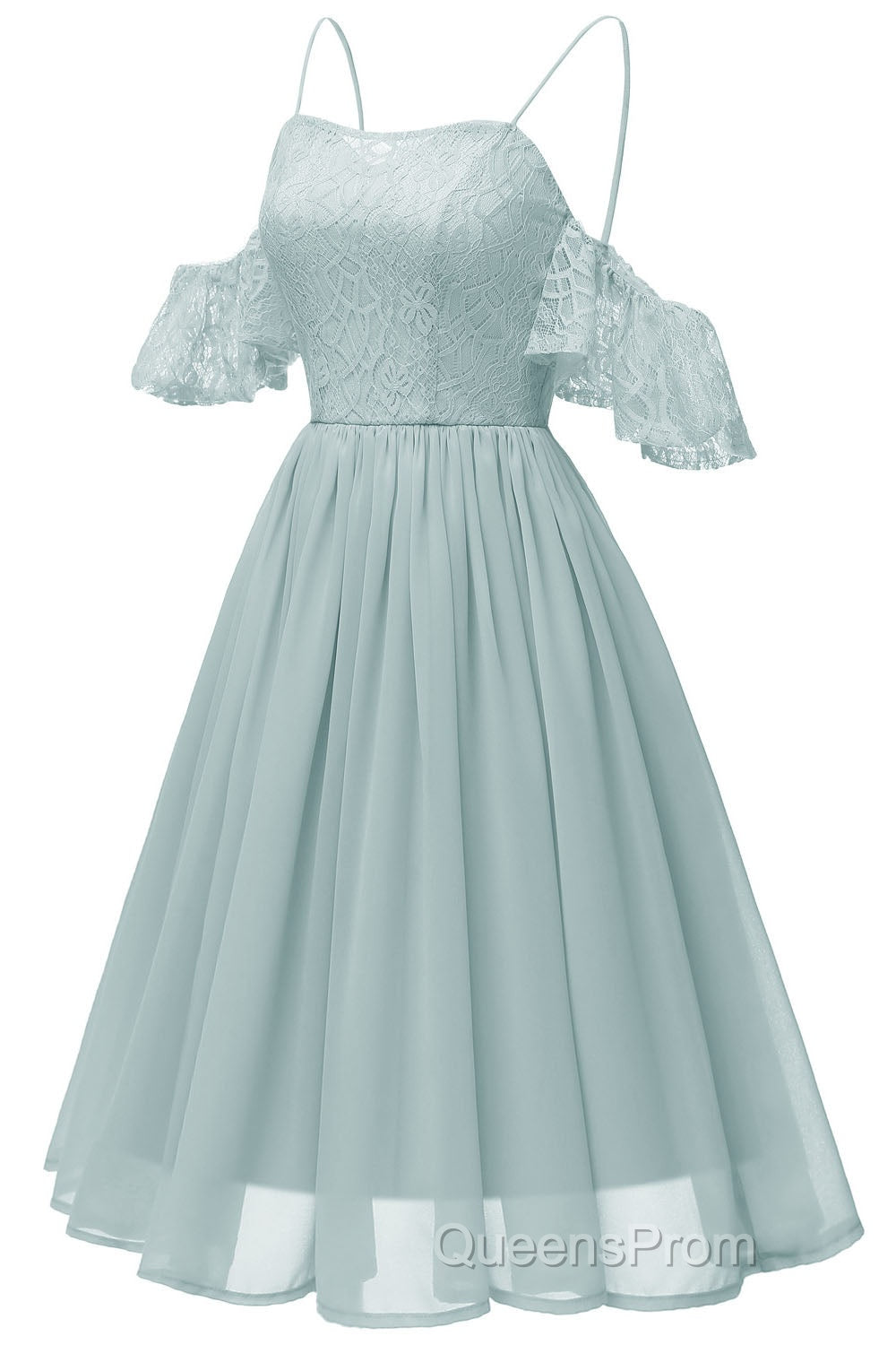 Off the Shoulder Lace Over Chiffon Sage Green Party Dress Secondary image