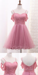 Chic Tulle Lace Spaghetti Strap With Beading Homecoming Dress