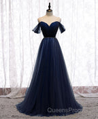 Simple Sweetheart Tulle Off Shoulder Long Evening Prom Dress, Tulle Formal Dress
