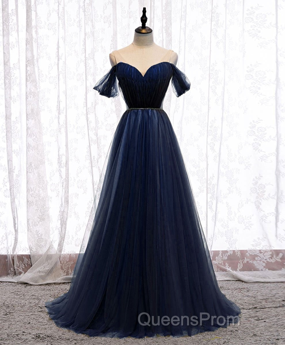 Simple Sweetheart Tulle Off Shoulder Long Evening Prom Dress, Tulle Formal Dress