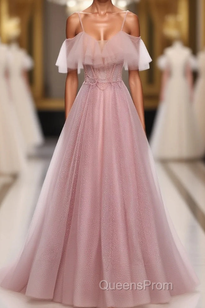 Pink Sweetheart Tulle Long Evening Prom Dress, Pink Tulle Formal Dress, 1 Main image