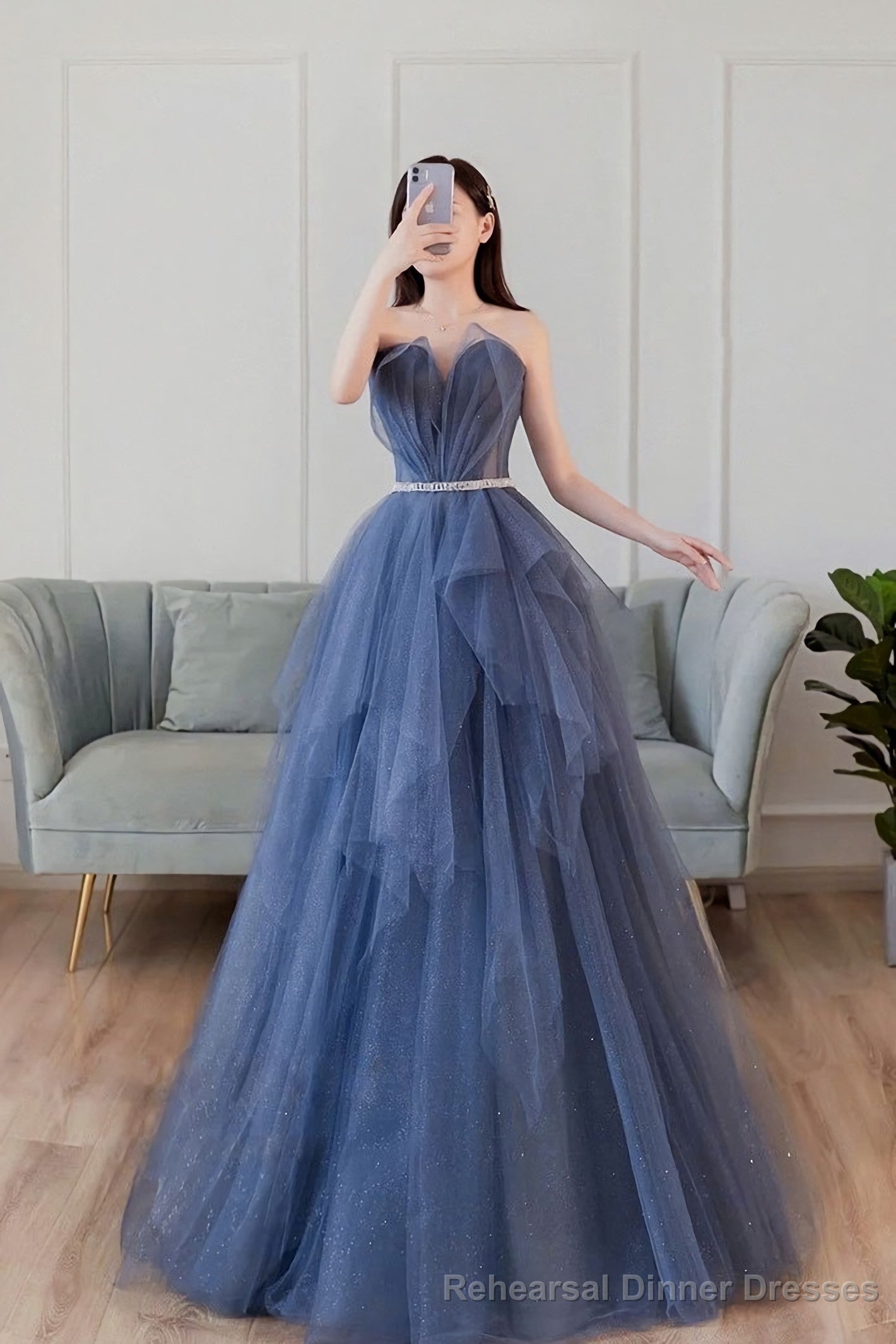 Blue Sweetheart Neck Tulle Long Prom Dress Blue Tulle Formal Dress Main image