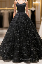 Black Sweetheart Tulle Long Evening Prom Dress, Black Tulle Formal Dress