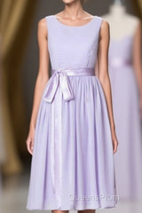 Lavender Crew Neck Tie-Side Short Bridesmaid Dress