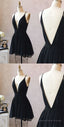 Cute Black V Neck Homecoming Dress, Short Black Formal Dress, Party Dress, 5950