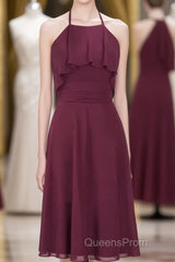Burgundy Halter Backless Ruffled A-Line Short Dress