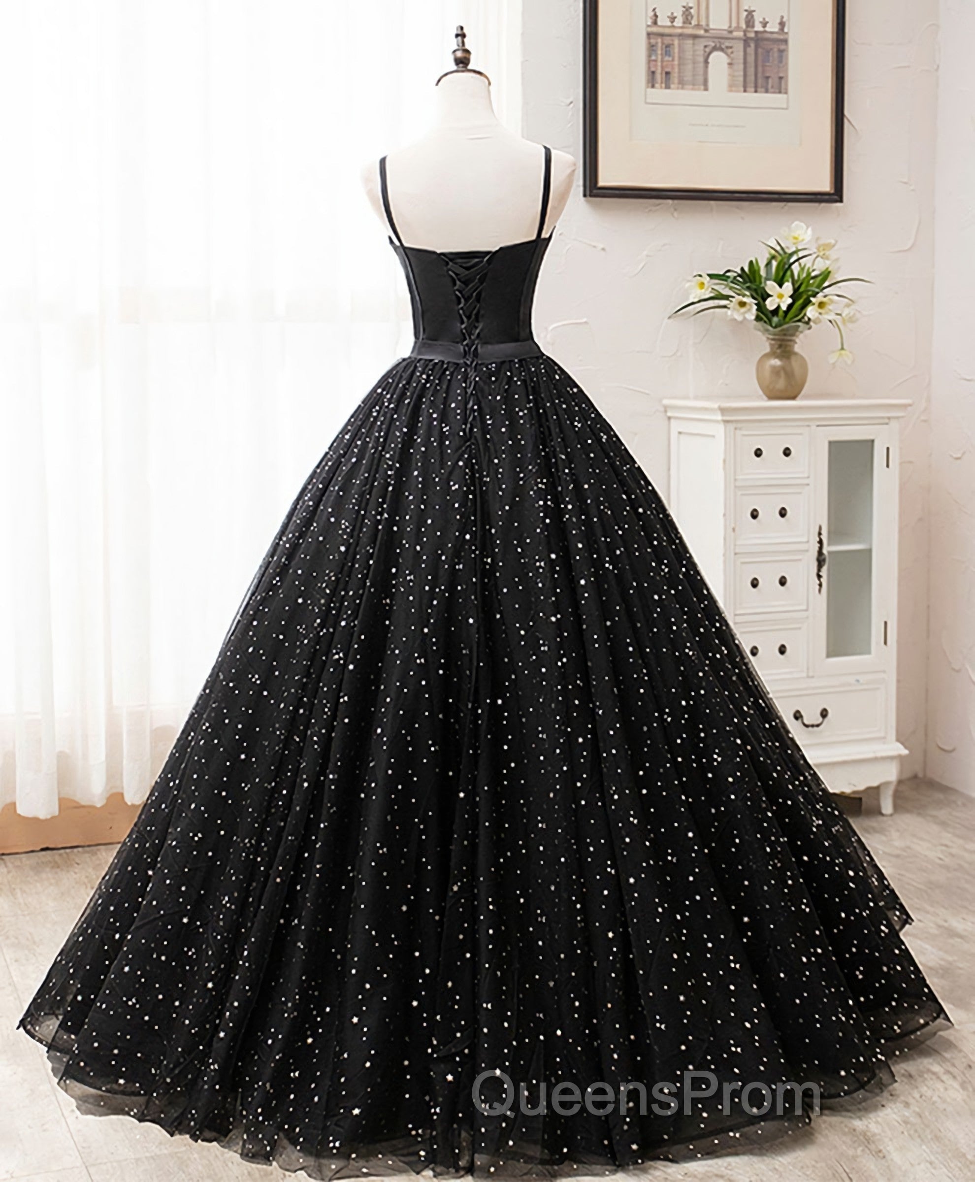 Black Sweetheart Tulle Long Evening Prom Dress, Black Tulle Formal Dress