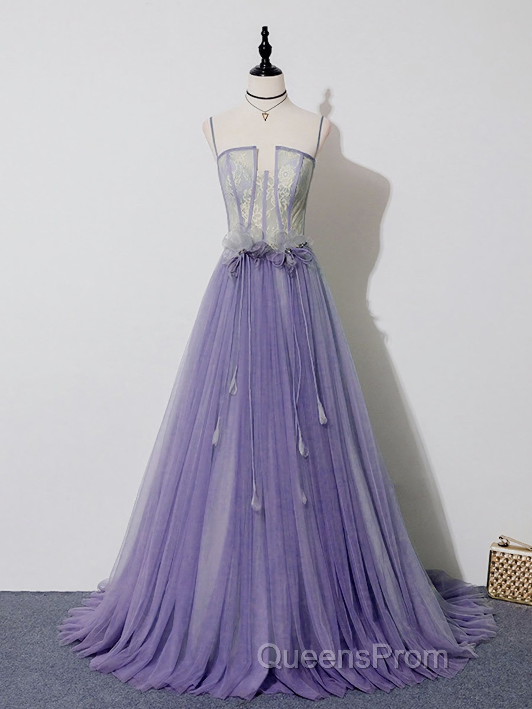 Green Tulle Lace Long Evening Prom Dress, Green Tulle Evening Dress, 3